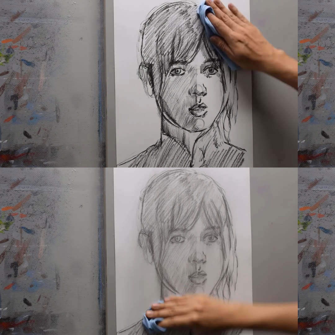 Cesar erasing drawing of a girl.